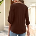 thumbnail image 4 of Bbyeadc Women 3/4 Length Sleeve Button V neck Shirts Solid Color Lightweight Casual Tops Basic Summer Tee,Brown(L), 4 of 5