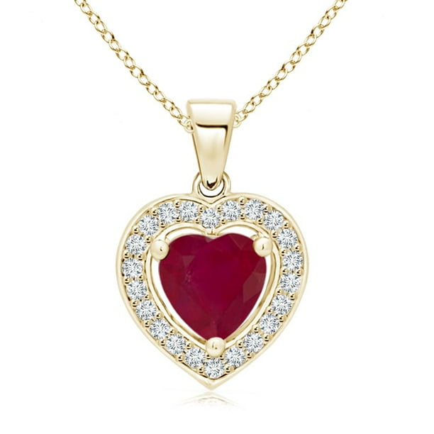 Angara Floating Ruby Heart Pendant With Diamond Halo In 14k Yellow Gold 6mm Sp0572r Yg A 6 Com - Ruby Heart Pendant Yellow Gold