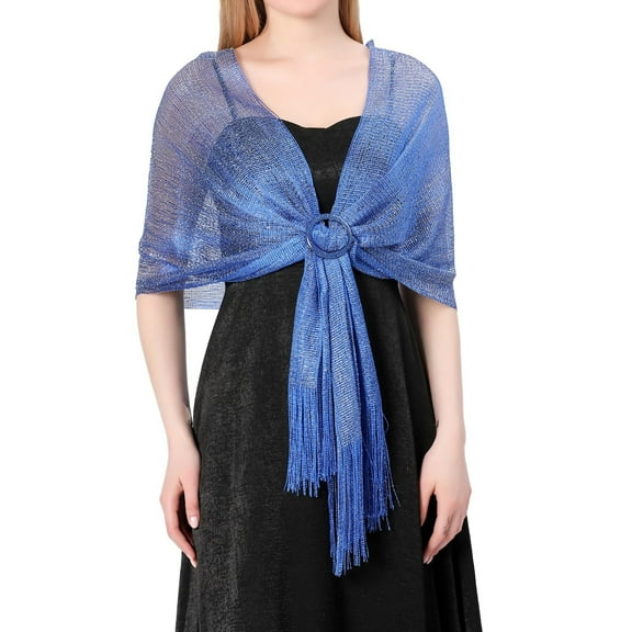 Riforla Womens Fashion Solid Color Shawl Scarf with Shiny Metal Buckle Detail Elegant Wrap Blue