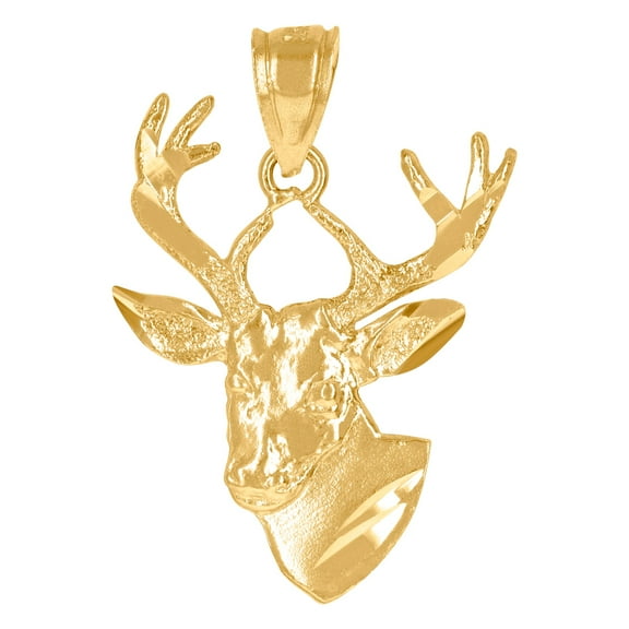 10k Yellow Gold Mens Sparkle-Cut Deer Head Animals Charm Pendant 25.5x16.3mm Wide Necklace for Men