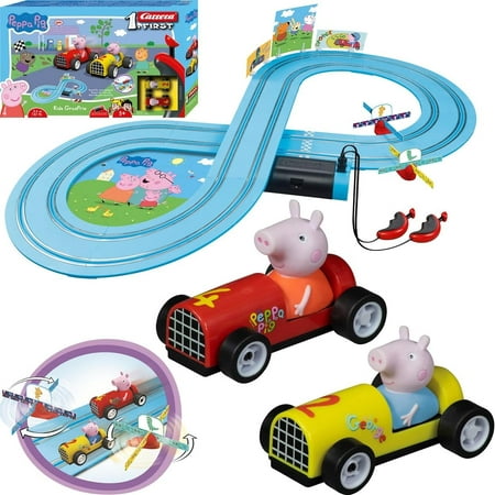 Carrera First Peppa Pig - Kids GranPrix Slot Car Race Track with Spinners - Includes Peppa Pig and George Cars - Beginner Racing Set for Kids Ages 3 Years and Up