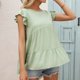 thumbnail image 5 of Camiseta de mujer Verano Encaje Cuello redondo Manga corta Casual Top suelto, Verde, L Kearding AP001322-15, 5 of 7
