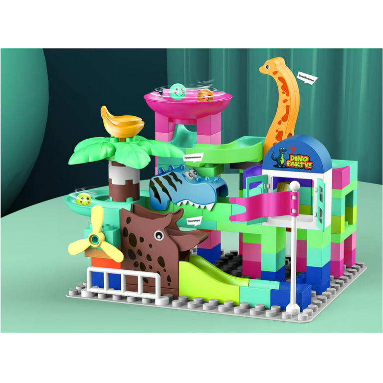 Marble Run Building Blocks Dinosaur Park, STEM Ball Race Track for Boys &  Girls with Functional Dinosaur Building Blocks, Marbles Maze Game Toy Set