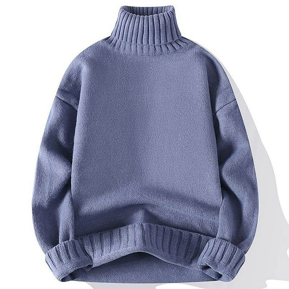 WAENQINLA Men's Turtleneck Sweaters Fall and Winter Chunky Pullovers Casual Warm Long Sleeve Knitted Sweatshirts Blue M