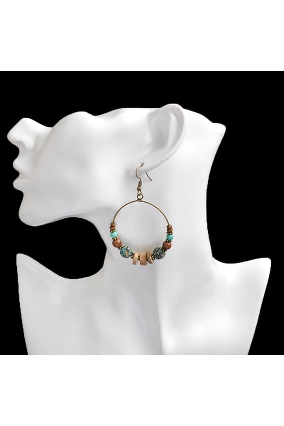 Bohemian Women Geometric Round Circle Dangle Beads Hook Earrings