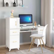 Zimtown 55L*19W*44H Makeup Nail Desk Modern Salon Manicure Table for Nail Tech Glass Top, White