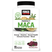 Force Factor Perfect Maca, Black & Yellow Maca Root Supplement with DIM & Saffron for Mood, Hormone, Energy Support, Dark Cherry, 60 Soft Chews