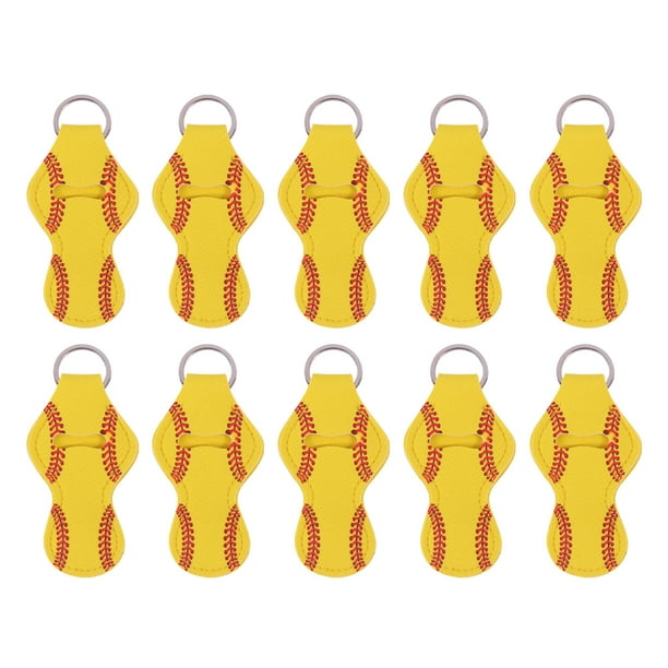 FELTECHELECTR 10 llaveros de neopreno con forma de bálsamo labial, llaveros creativos para colgar en bolsos (estilo béisbol amarillo)