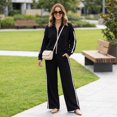 thumbnail image 4 of Szluipve 2 Piece Sets for Women 2 Piece Outfits Side Stripe Zip Up Collar Jacket & Wide Leg Pants Set Ribbed Textured Casual Tracksuit Loungewear Suit for Daily Travel Black M, 4 of 7