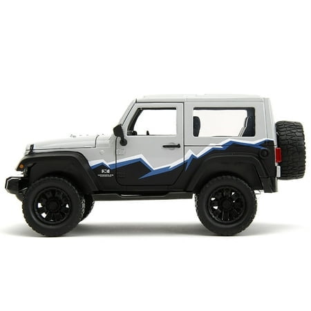 2007 Jeep Wrangler Gray and Black with Blue and White Stripes with Extra Wheels "Just Trucks" Series 1/24 Diecast Model Car by Jada