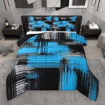 Manfei Abstract Graffiti Art Bedding Comforter Set,Oil Painting Twin Comforter Sets,Gradient Blue Black Gray Bedding Set For Child,Microfiber Bedroom Decor Reversible,2pcs