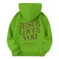 thumbnail image 4 of EANJE Pink Graphic Hoodie for Girls Long Sleeve Jesus Loves You Cute Sweatshirt Drawstring Pullover Trendy Girls Hoodies Kids 10-12 Years Green 11-12Y, 4 of 6