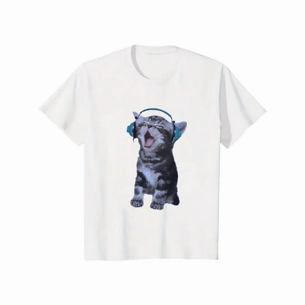 Camiseta con auriculares de gato Y2K, camiseta con meme de gato tonto, camisetas gráficas unisex, estilo gótico grunge Y2K, escena emo, amistad, aflicción, ropa urbana para hombres y mujeres.