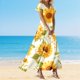 thumbnail image 1 of WILLBEST Vestido De Verano Para Mujer, Cuello En V, Manga Corta, Cintura Alta, Estilo Bohemio, Para Vacaciones Y Playa, 1 of 3