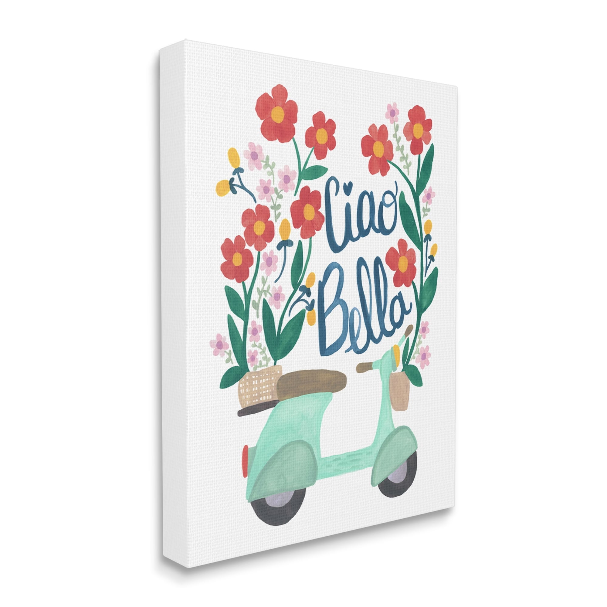Stupell Industries Ciao Bella Motorbike Scooter Red Floral Design, 16 x 20, Design by Heather Strianese