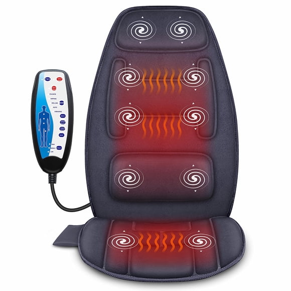Massage Seat Cushion with Heat Vibration Back Massage Chair Pad with 10 Motors, Memory Foam Support, 2 Heat Levels, Remote Control