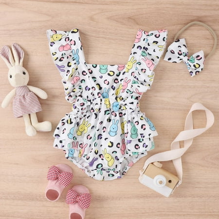 

NIUREDLTD Toddler Girls Easter Sleeveless Cartoon Rabbit Prints Cute Romper Bodysuit For Babys Clothes With Headbands