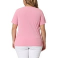 thumbnail image 3 of Agnes Orinda Plus Size Top for Women Ribbed Knit CutOut Twist Knot Neckline Short Sleeve Tee Shirt 3X Pink, 3 of 5