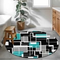 thumbnail image 3 of Teal Blue Black Geometric Round Area Rug 3Ft Washable Small Circle Rugs for Kitchen Entryway, Modern Abstract Art Block Non-Slip Carpet Floor Mats Indoor Outdoor Carpet Runner Aesthetic Home Decor, 3 of 8
