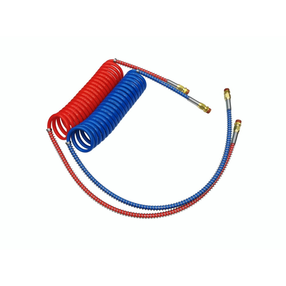 15' Coiled Air Brake Hoses with 12" & 40" Leads, Red & Blue Set, 11340