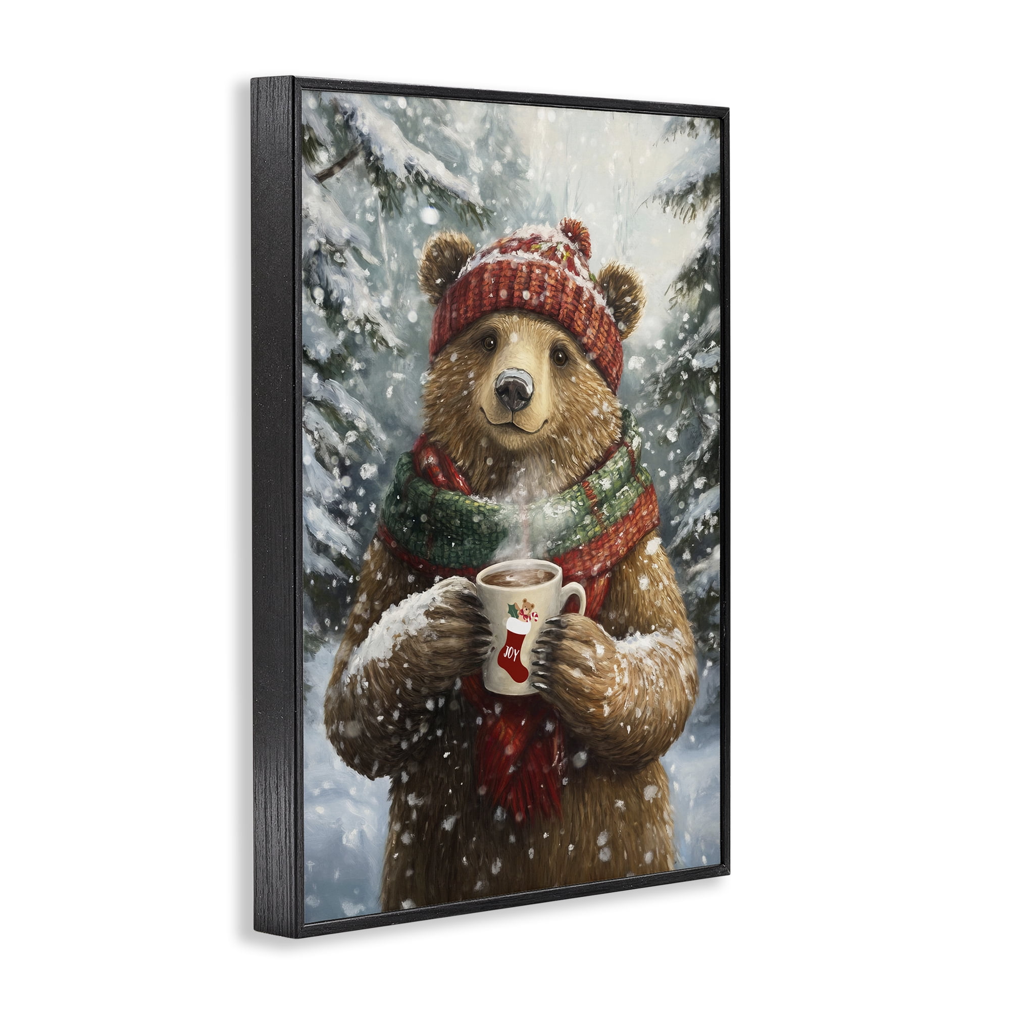 Stupell Industries Christmas Cocoa Bear Black Framed Giclee Art, design by Tina LeCour