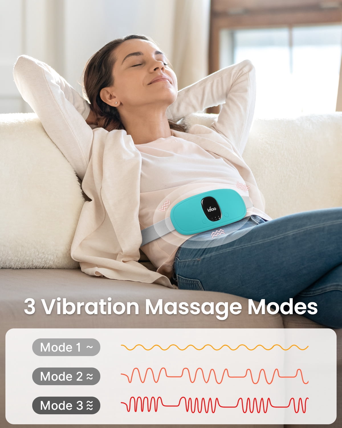 iDOO Cordless Heating Pad for Period Cramps, 3 Heat Setting, 3 Massage Modes,Birthday Mothers Day Gifts for Girlfriend Mom Wife Women, FSA HSA Eligible, Cyan