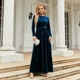 thumbnail image 3 of IDOPIP Fall Winter Velvet Dress for Women Long Sleeve Round Neck Maxi Dress with Belt Cocktail Gown, 3 of 7