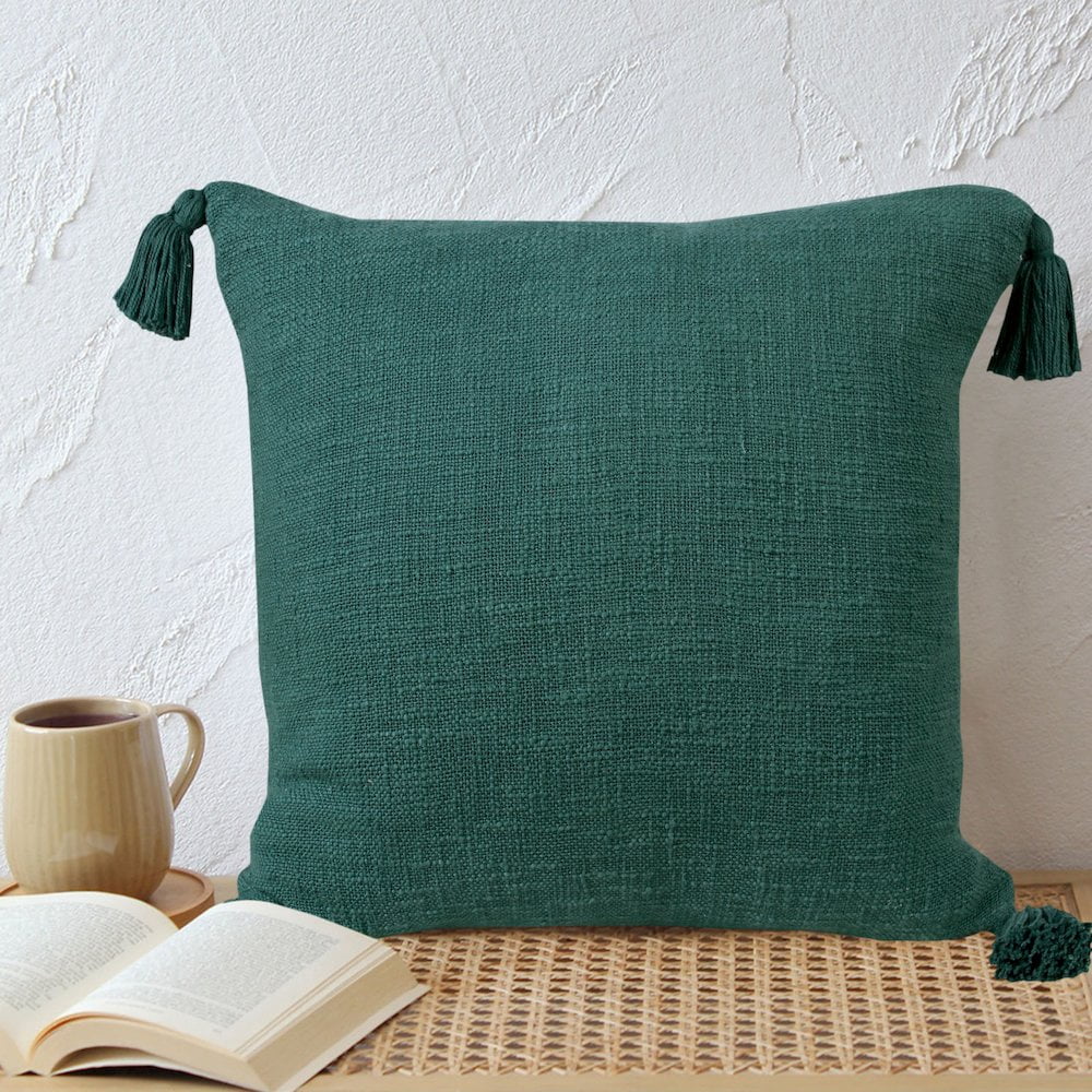 LR Home Ox Bay Hand-Woven Green Solid All-Natural Cotton Pillow Cover