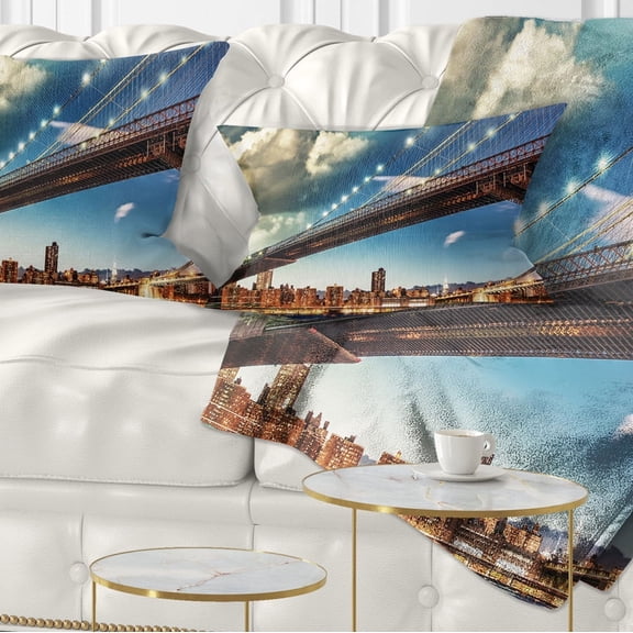 Designart Manhattan Skyline at Summer - Cityscape Photo Throw Pillow - 12x20