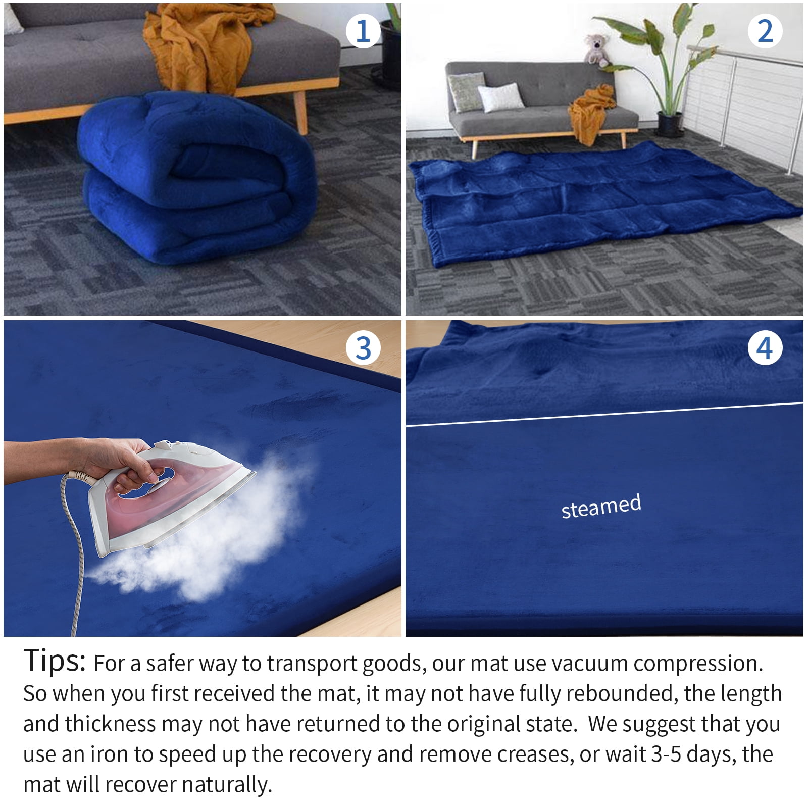 Baby Play Mat for Floor,1.2" Thick Memory foam Tummy Time Mat,Soft Coral Velvet Nursery Rug,Extra Large Non Slip Crawling Mat for Toddlers,Infants,Tatami Mat for Living Room(Dark Blue,59"X79")