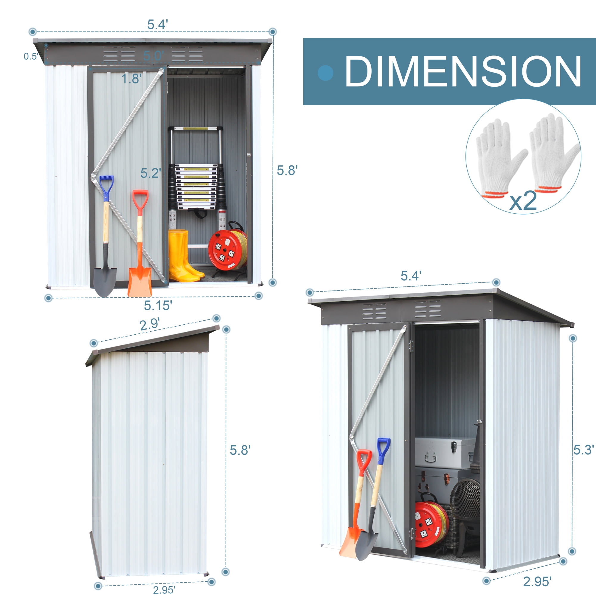 Seizeen Outdoor Metal Shed, 5 x 3ft Aluminum Garden Shed for Tools, Patio Tool Storage Shed with Lockable Door for Lawn, Patio, Backyard, L0024