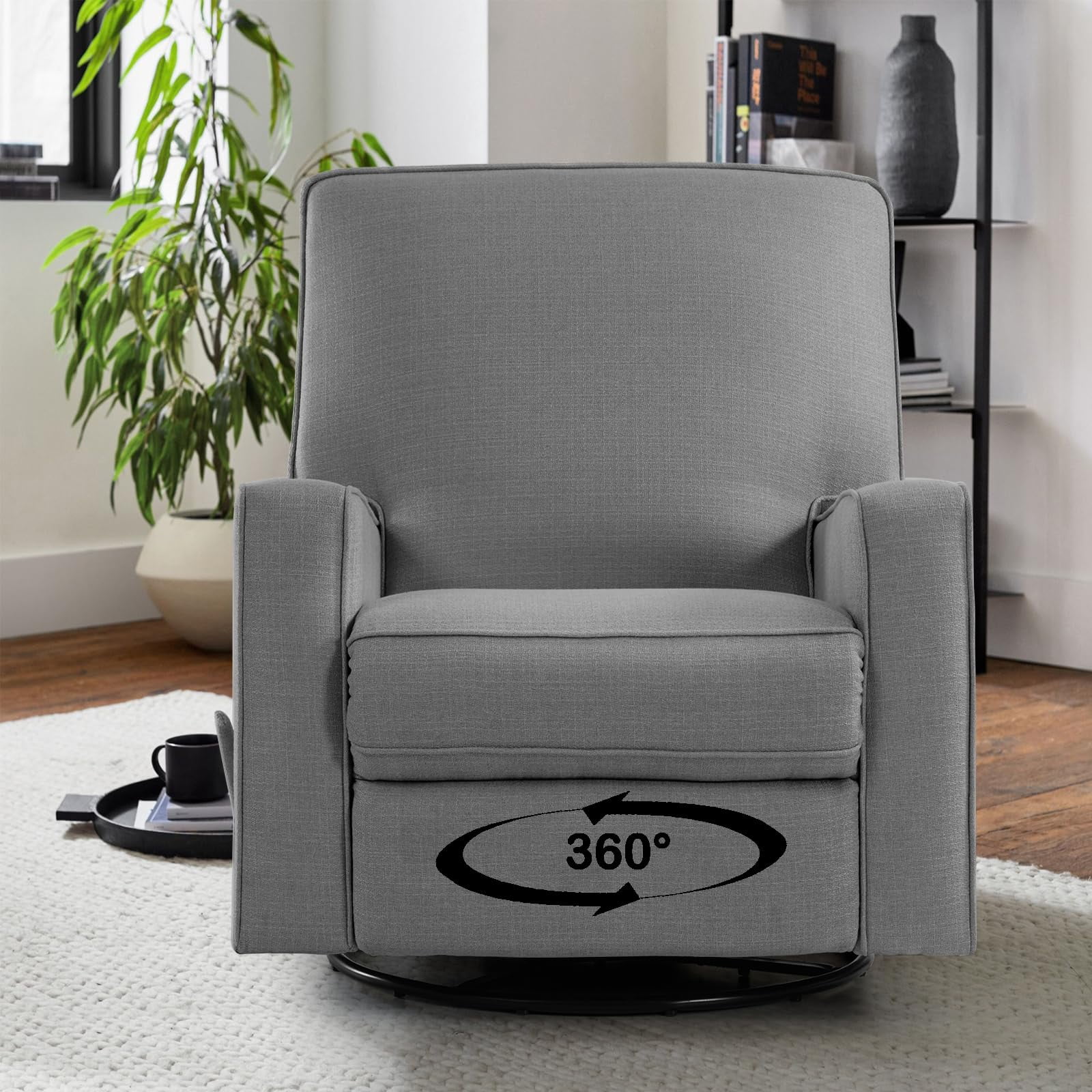 Harkawon Swivel Rocker Recliner Chair, High Back Glider Recliner with Linen Fabric, Ergonomic Rocker Chairs for Small Spaces& Living Room , Dark Grey