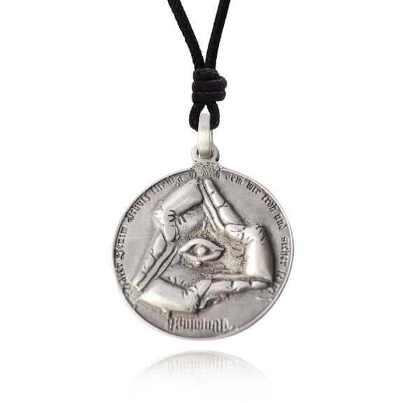 New Illuminati All Seeing Silver Pewter Charm Necklace Pendant Jewelry With Cotton Cord