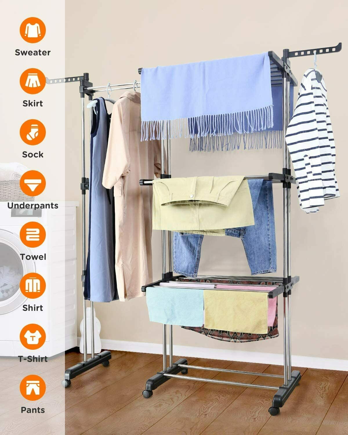 Tomons Clothes Drying Rack Tower Clothes Dryer Large Stainless Steel Mobile 