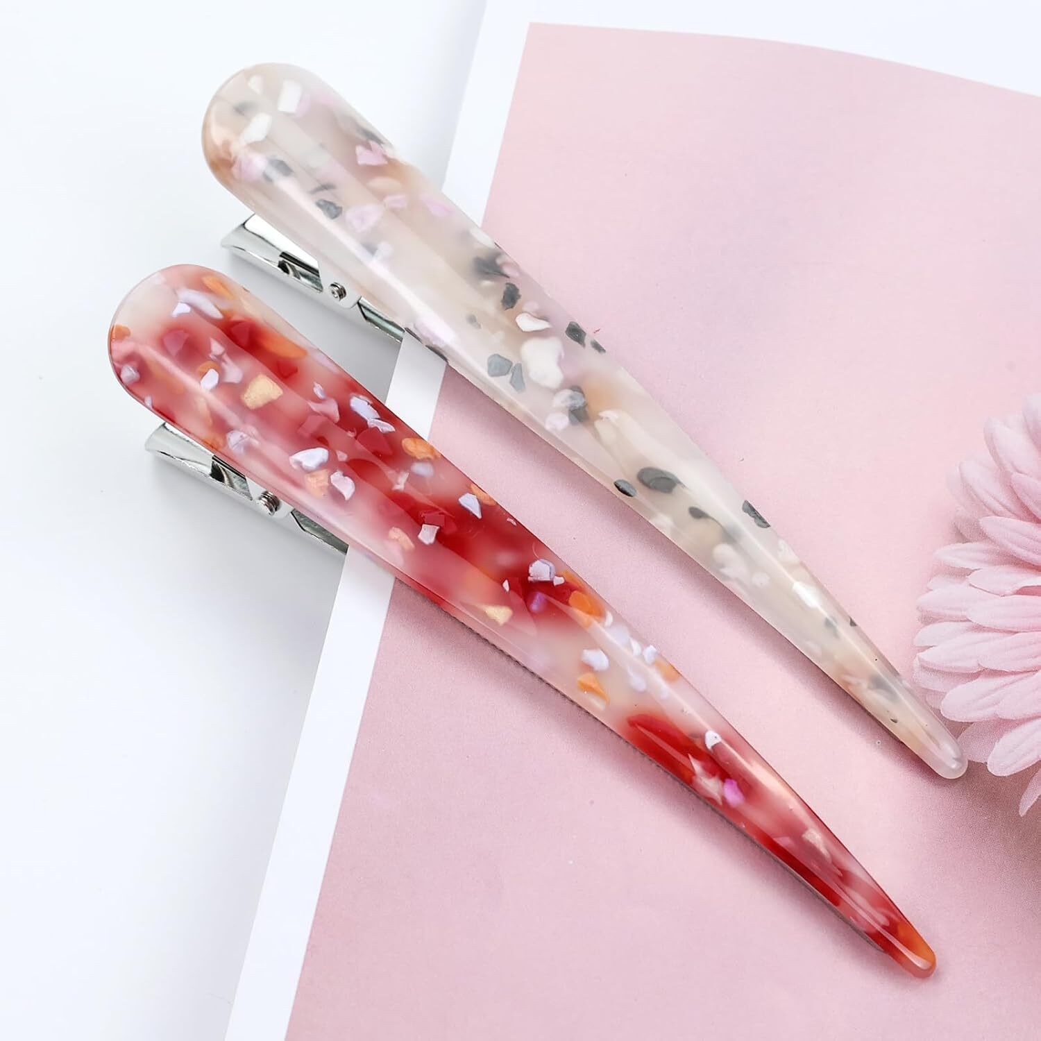 6 Pcs Large Alligator Hair Clips for Styling Salon Sectioning, 5.5 inch Non-Slip Duckbill Metal Clips for Women Thick and Thin Hair, BPink