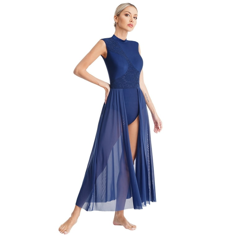 Kaerm Womens Lyrical Dance Dress Sleeveless Flowy Dresses Ballet Dance  Tulle Leotard Long Skirt Navy Blue L - Walmart.com
