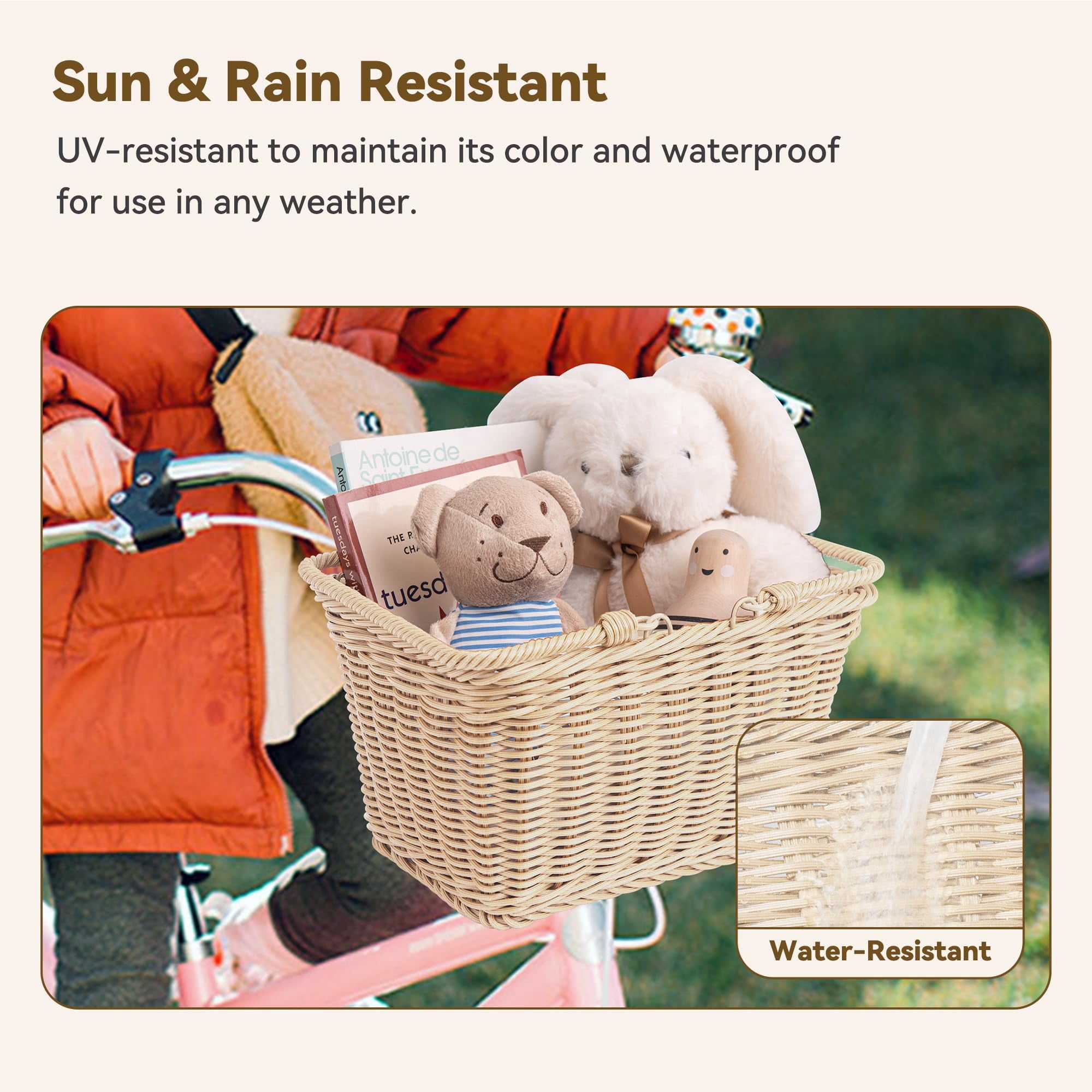 Bike Basket, Front Bicycle Bike Baskets, Small Wicker Bike Basket , Small Wicker Basket for Bike, 1-Pack