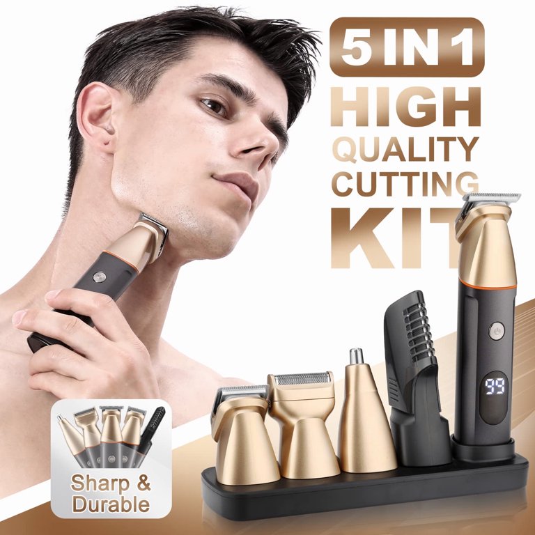 BarberBoss Professional Beard Trimmer, Hair Clipper For Men, Ear Nose Trimmer, 39 Cutting Lengths, Combs, Precision Dial, Waterproof Design, LED Display, QR-6083