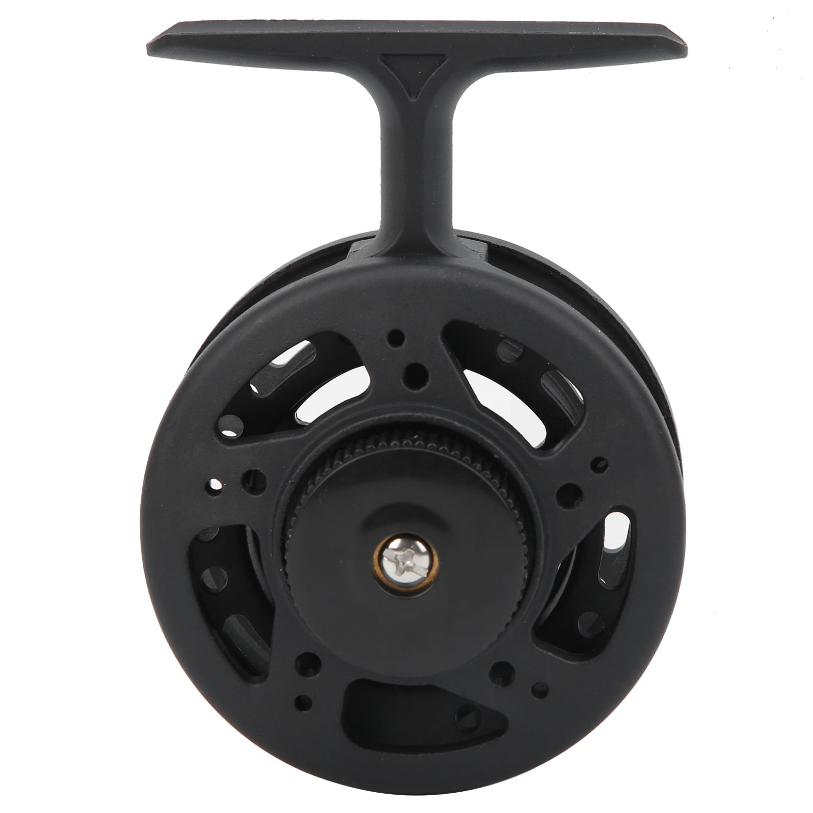 Orvunela Metal Ice Fishing Reel 2.36 Inches / 6 cm Diameter High-Foot Fly Fishing Wheel with Right and Left Hand Retrieval Conversion Smooth Line Cup Black 1 Count