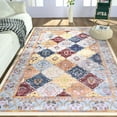 thumbnail image 2 of Wondo Moroccan Vintage Trellis Area Rug - Machine Washable Non-Slip Low-Profile 4x6 Floor Carpet for Living Room, Bedroom, Dining Room, Office & Nursery, Blue and Orange, 2 of 9