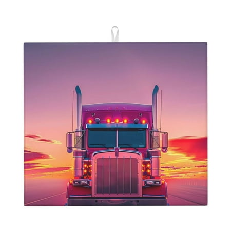 

Vsdgher Sunset Truck Highway Print Dish Drying Mat Kitchen Counter Mat Dish Drying Pad for Dishes Utensils Pots and Pans 16 x 18