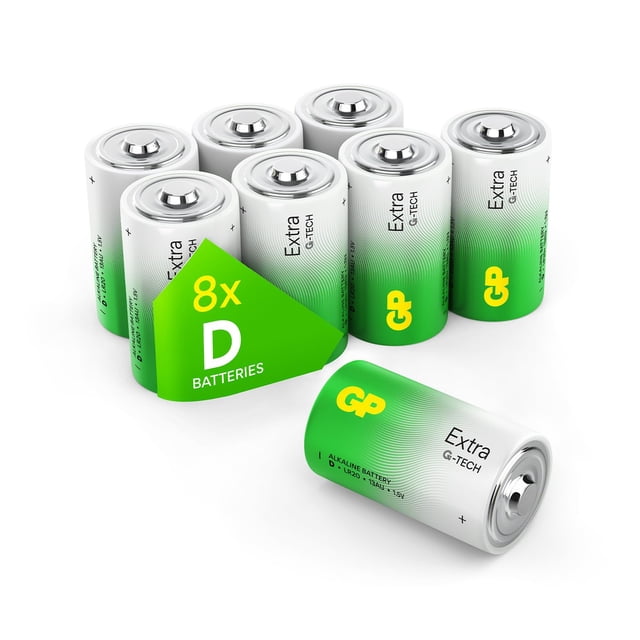 GP Pilas D LR20 1.5V – Paquete de 8 | Energía Duradera, Rendimiento Excepcional, Antiderrame | Baterías D para Linternas, Juguetes, Radios y Más