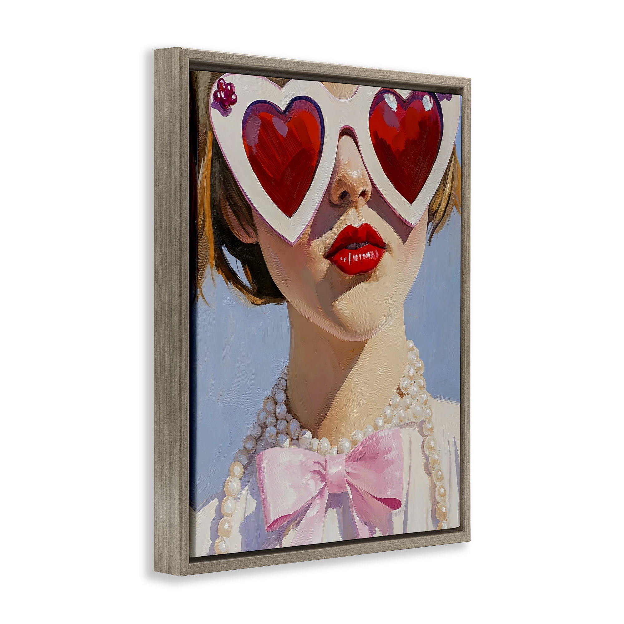 Stupell Industries Romantic Red Heart Glasses Brown Framed Floater Canvas Wall Art, design by The Prints Vibe