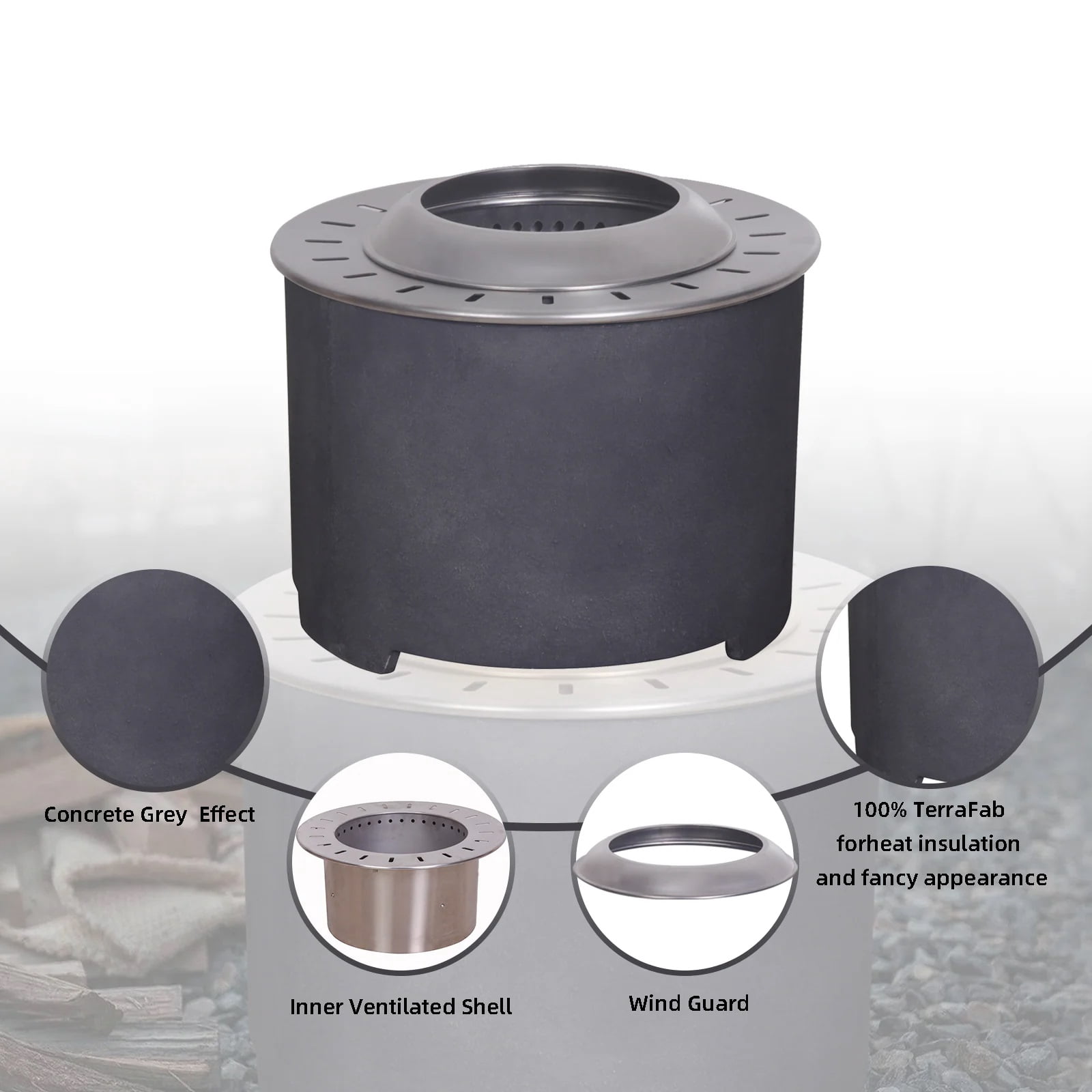 Heat-resistant Stainless Steel Fireplace Low Profile Corrosion Resistance Smokeless Firepit Easy To Clean Inner Ventilated Shell Fire Heater Outdoor Firepit