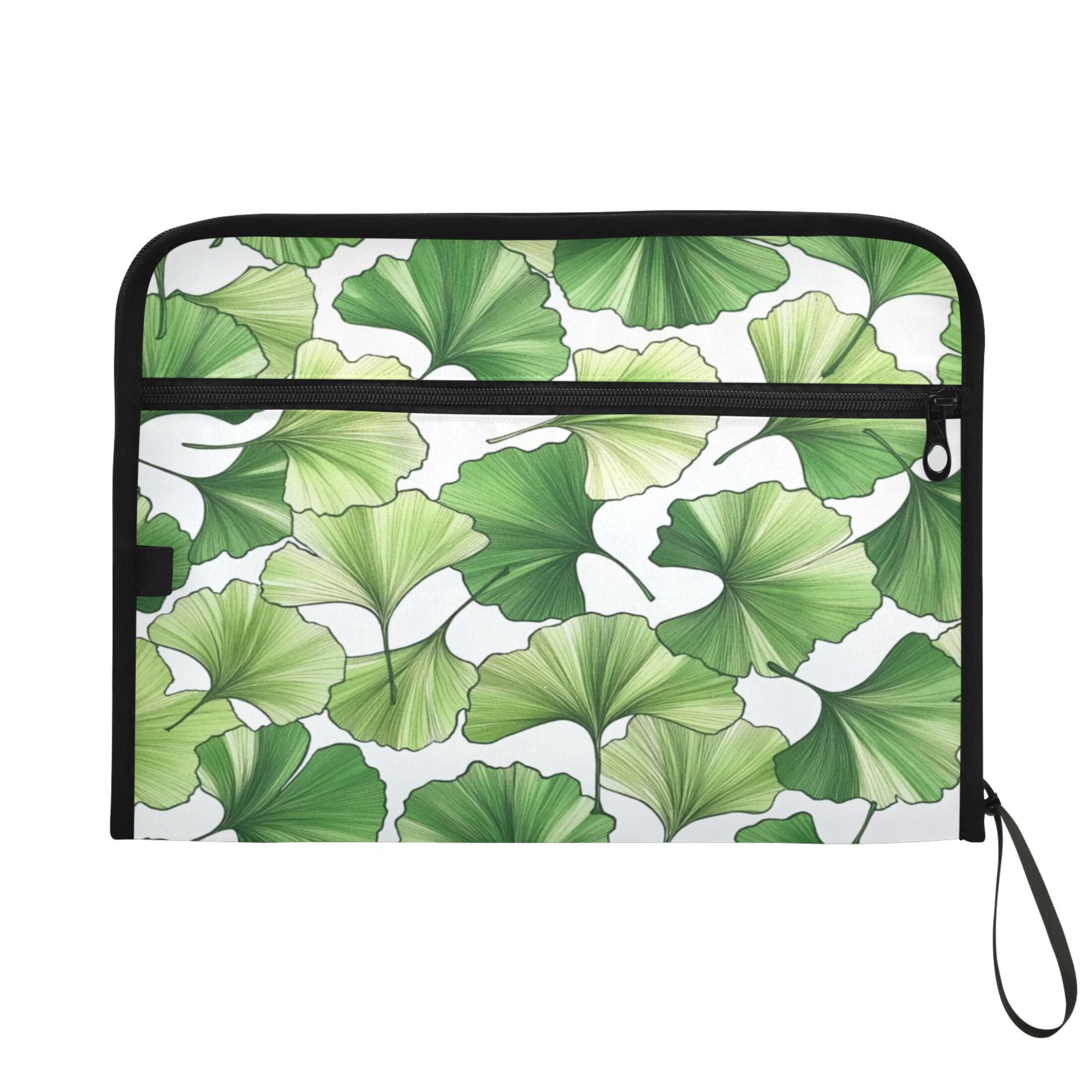 Accordion File Organizer with Zip Closure 13 Pockets Expanding File Folder Letter A4 Paper Document Organizer for Home Office Green Ginkgo Biloba