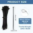 thumbnail image 2 of Uxcell 8 Inch Cable Zip Ties Self-Locking Nylon Wire Ties Heavy Duty Zip Tie with 50 LBS Tensile Strength (0.2"W) Black, 100 Pcs, 2 of 6