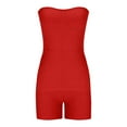 thumbnail image 4 of ZACPNCV Women's Solid Color Backless Sleeveless Strapless Shorts Set Red, 4 of 6
