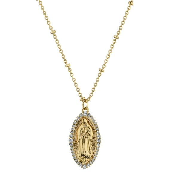 Believe by Brilliance Women's 14Kt Gold Flash-Plated Cubic Zirconia Virgin Mary Pendant Necklace, 18 2" Extender