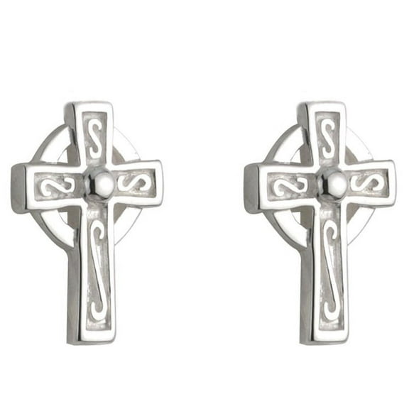 Solvar Celtic Earrings Sterling Silver Small Studs Celtic Cross Made in Ireland
