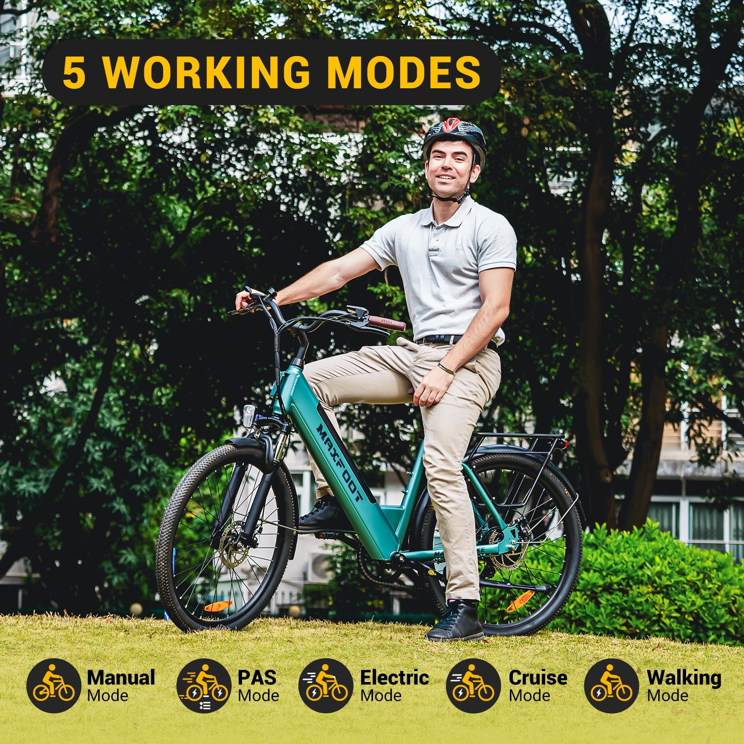 MAXFOOT MF25 Electric Bikes for Adults, 1000W Peak Motor, Up to 70 Miles, 48V 10.4Ah Built-in Battery, 25 MPH Electric Cruiser Bicycle, 26" 7-Speed Ebikes with Suspension